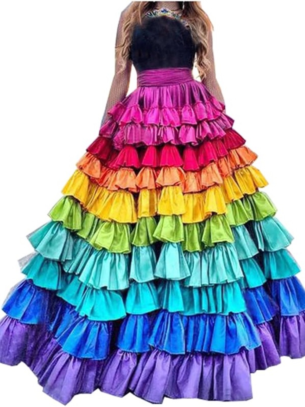 Lisong Women’s Floor Length High Waist Taffeta Rainbow Party Skirt Skirt